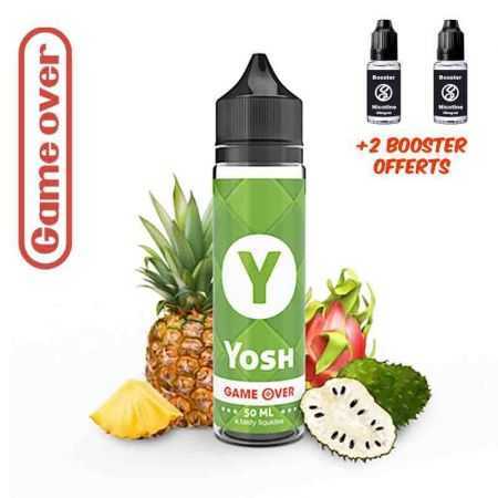 bouteille de e-liquide yosh en format 50ml avec 2 boosters offerts